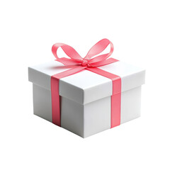 Obraz premium Elegant white gift box with pink ribbon and bow