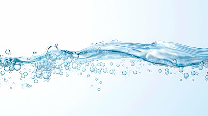 Dynamic Flowing Water with Air Bubbles in Refreshing Blue Hues Against a Bright Clean Backdrop