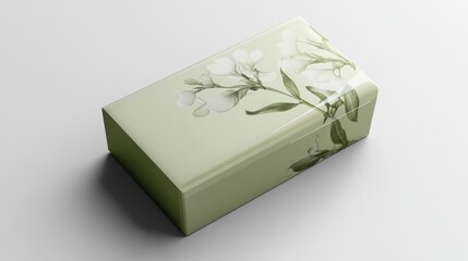 Elegant pistachio keepsake box adorned with delicate floral illustration
