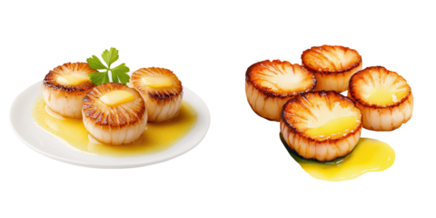 Deliciously Seared Scallops with Lemon Butter Sauce on White Plate