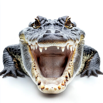 American alligator close up image showing open jaws teeth wildlife reptile nature mouth scary beast scaly photo white