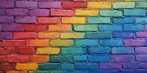 Rainbow flafg colored rustic brick wall brickwork stonework masonry texture lgbt background banner