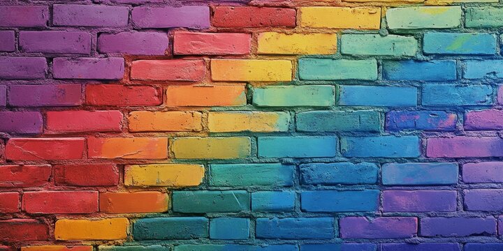 Rainbow flafg colored rustic brick wall brickwork stonework masonry texture lgbt background banner