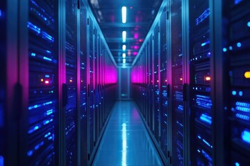 Data center operations managing server efficiency tech hub digital infrastructure indoor perspective