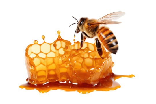 bee and honey on transparent background