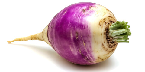 Fresh purple and white turnip with green leaves on top