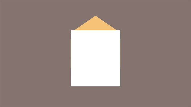 Animation of opening an beige envelope with folded blank paper that unfolds in the brown background. At the end is the whole paper for your text. Modern flat minimalistic design. 
