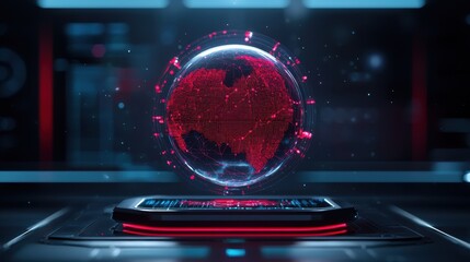 Futuristic holographic globe with connected data points, AI-powered global network visualization