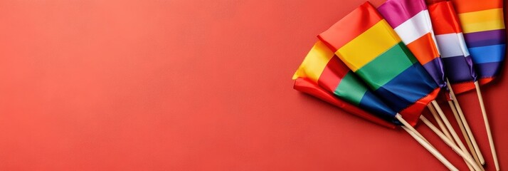 Colorful Flags Displayed on a Red Background for Pride Celebration