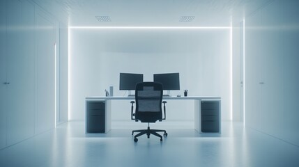 Empty modern office space, minimalist design, clean workspace, professional setting