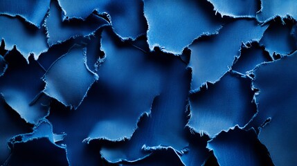 Abstract texture of torn blue fabric. Deep indigo shades create a dramatic, moody feel.
