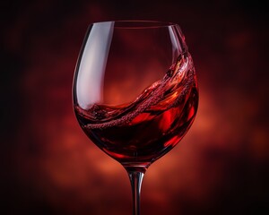 Luxury Beverage Photography Elegant wine glass with swirling red liquid against a moody background. Silky Red Wine Swirling Inside a Bordeaux Glass Under Dim Light