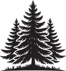 Pine Trees Forest Landscape silhouette vector illustration isolated on a white background