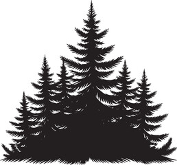 Obraz premium Pine Trees Forest Landscape silhouette vector illustration isolated on a white background