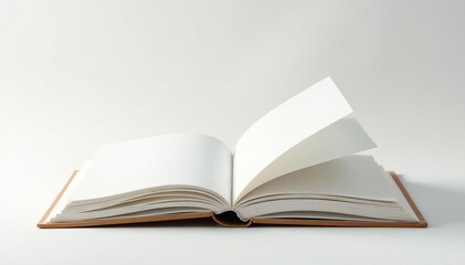 Blank open book with soft shadow on white background, blank page, reading