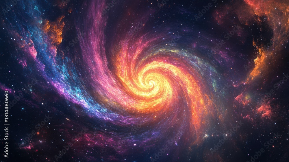 Poster the infinite spiral of creation: exploring the dynamic interplay of color and light in a cosmic whir
