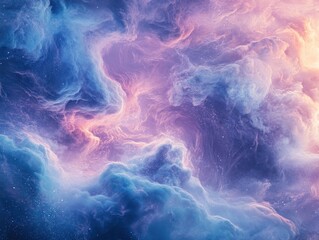 Obraz premium Celestial cloudscape with ethereal blue, violet, and warm toned nebulae