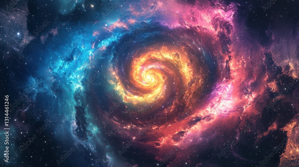 Poster the infinite spiral of creation: exploring the dynamic interplay of color and light in a cosmic whir