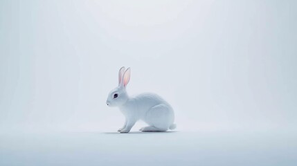 White rabbit sitting studio backdrop, product advertisement