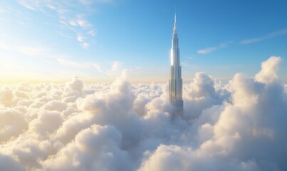 Tower Above Clouds Urban Landscape