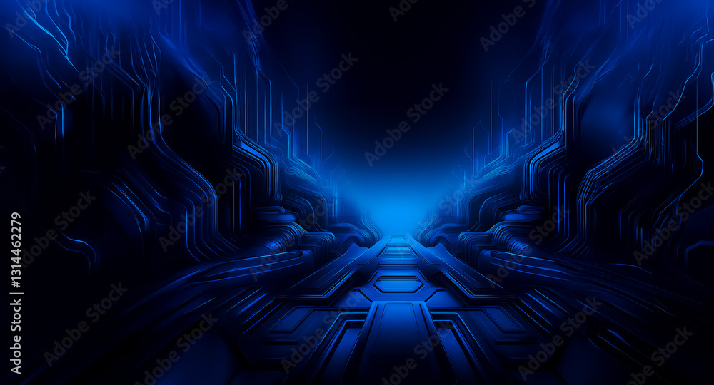 Aufkleber a dark blue futuristic corridor with glowing lines creates a technological and mysterious scene. the