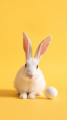 Obraz premium Cute white rabbit on isolated yellow background