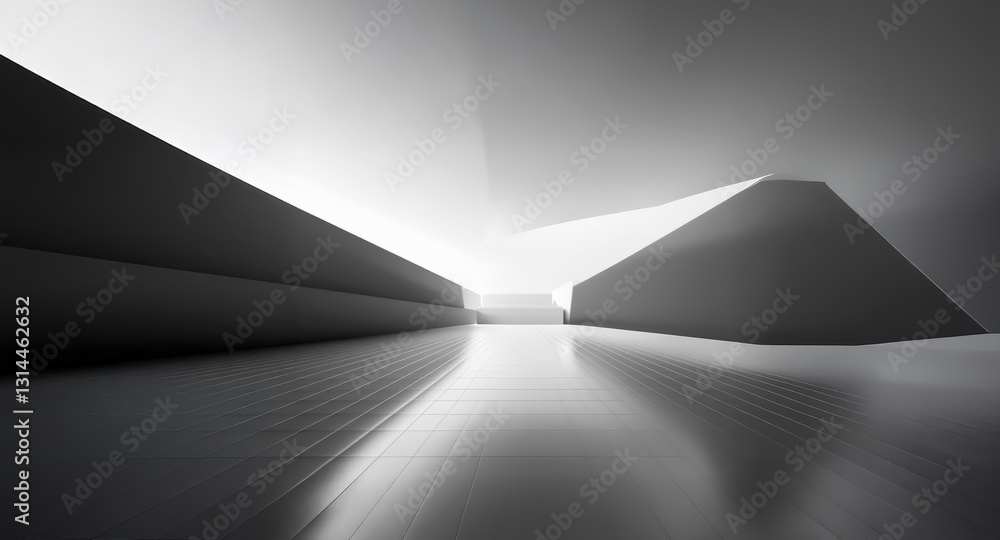 Poster abstract architecture with strong geometric shapes in grayscale. dynamic perspective and interplay o