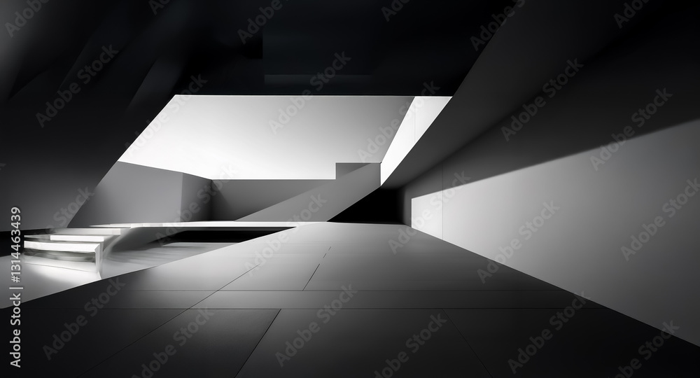 Aufkleber abstract monochrome architectural space. geometric forms and light create a modern, minimalist inter