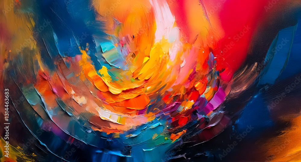 Aufkleber vibrant abstract painting featuring dynamic swirling brushstrokes and a rich palette of bright, inte