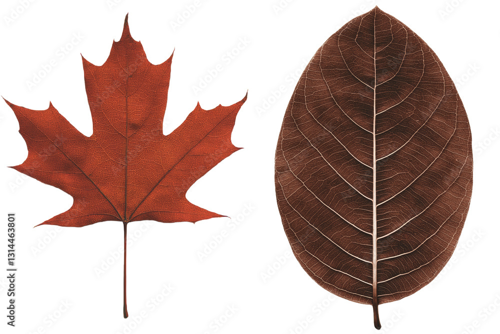 Poster a dry leaf with an oval shape and autumnal tones, complete with visible veins, isolated on a see-thr
