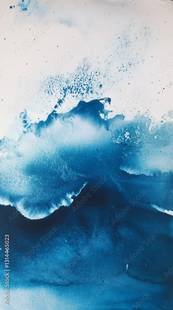 Poster abstract blue watercolor painting creating shapes and gradients, perfect for backgrounds and creativ