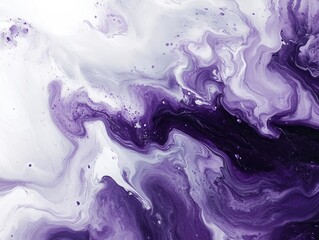 Ethereal swirl of purple and white acrylic paint creates a mesmerizing abstract background texture with fluid art style and captivating visual depth