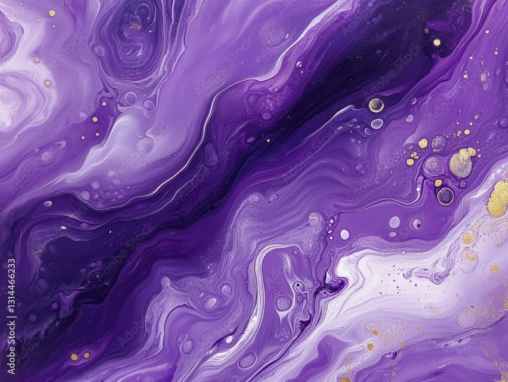 Poster captivating abstract art in purple and gold fluid acrylic pouring technique creating a luxurious tex