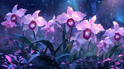 Close-up Purple Orchid Flowers Group