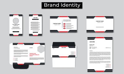 Brand Identity Mock-Up of office stationery design template such as business card, ID Card, Letterhead, envelope, file folder design.