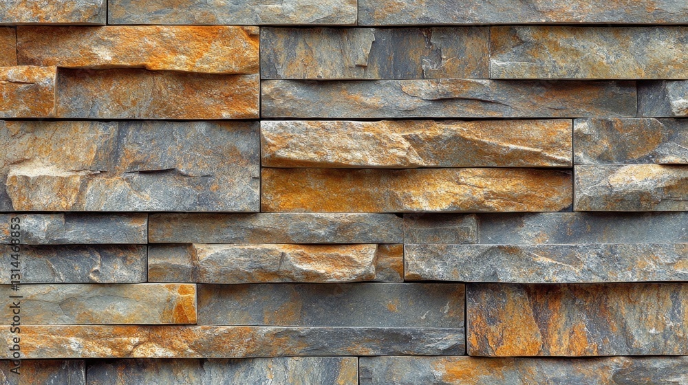 Poster rustic stacked stone wall texture in warm orange and cool gray tones creating a modern architectural