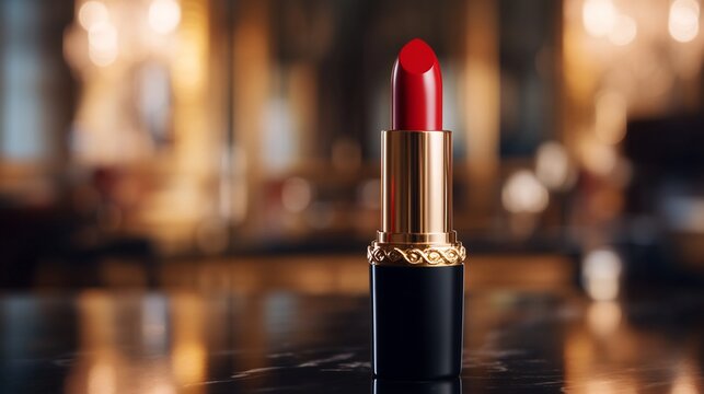 Elegant Red Lipstick Cosmetic Product