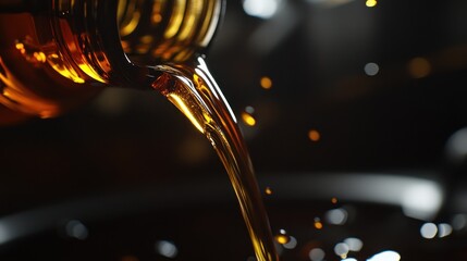 Amber liquid pouring from a container