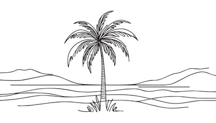 Continuous one single minimal line drawing palm tree
