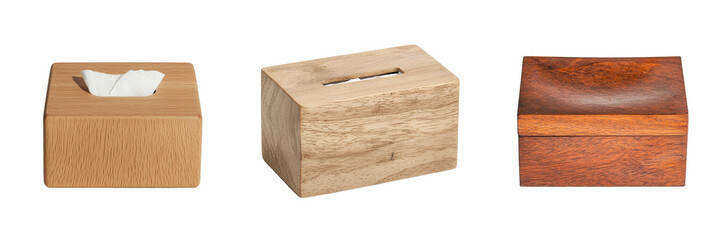 This square wooden tissue box filled with soft tissue adds a touch of style and functionality to any room, and is shown isolated on a transparent background in png