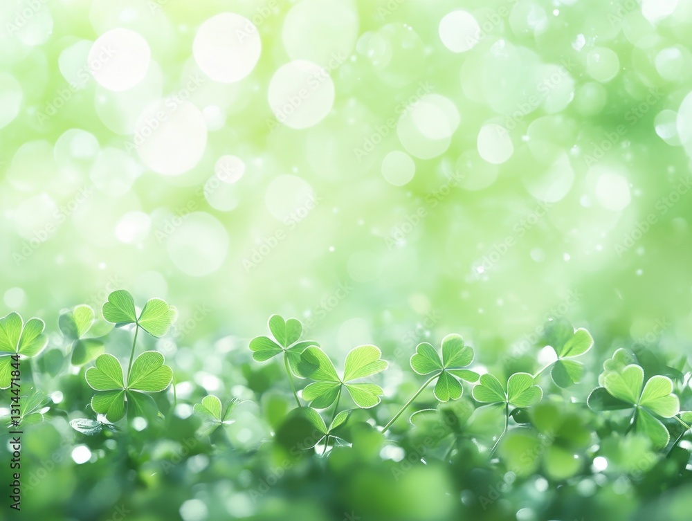 Aufkleber lush green clover field with bokeh lights background capturing the essence of spring and nature's be