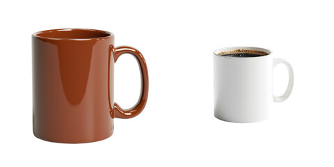 Obraz premium Featuring a modern design and glossy finish, this 3D orange coffee mug containing coffee is set against a transparent background in png
