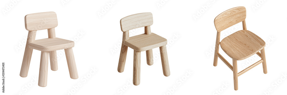 Poster this 3d wooden chair has a simple design and a sturdy build, with a smooth finish, isolated on a tra