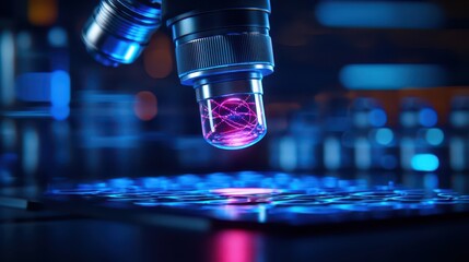 Advanced microscope analyzing vibrant samples in a lab setting