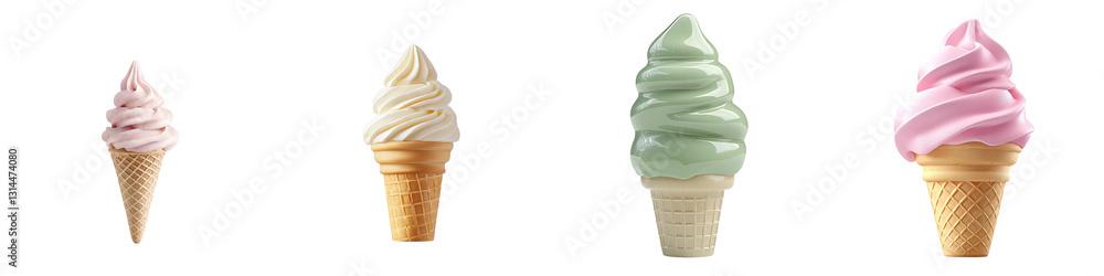 Poster this png image is a 3d illustration of a classic treat, specifically a soft serve ice cream cone wit