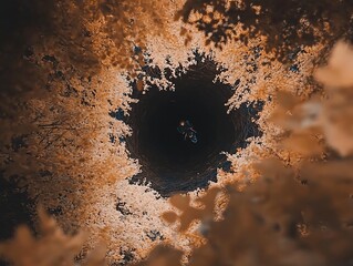 Forest Descent Person in Deep Hole