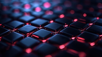 Fototapeta premium Glowing abstract grid of black and red tiles