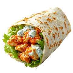 A Mouthwatering Spicy Buffalo Chicken Wrap with Lettuce Isolated on Transparent Background