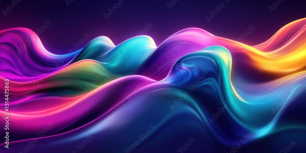 Poster vibrant waves of color: an ethereal display of light and motion in abstract form