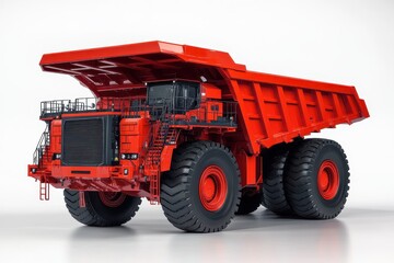 Obraz premium Large Heavy Duty Dump Truck with Bright Red Color and Big Tires